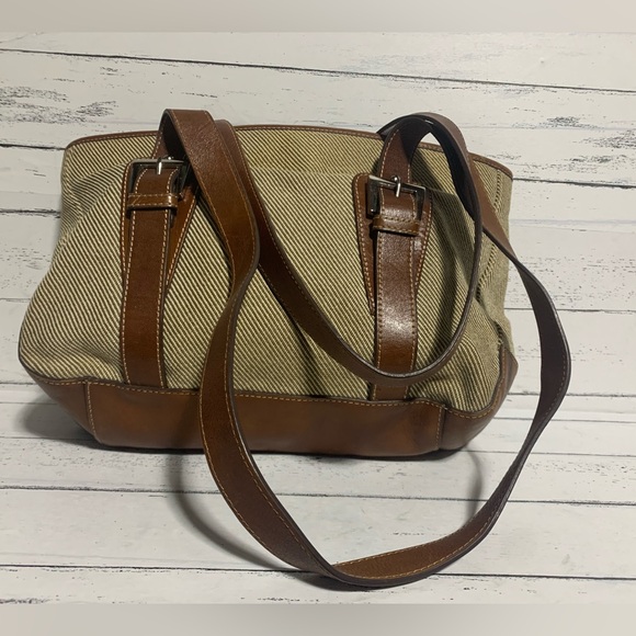 Etienne Aigner Canvas and Leather Tote Bag Striped Design with Adjustable Straps - Picture 3 of 16